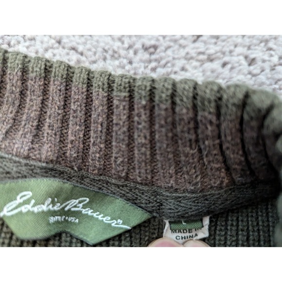 Vintage Eddie Bauer Sweater Mens Large Crewneck Rib Knit Green Made in Hongkong - Picture 5 of 10
